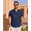 imageJVER Mens Linen Shirt Short Sleeve Button Down Shirts Lightweight Summer Beach Vacation Casual Tops with PocketNavy Blue