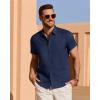 imageJVER Mens Linen Shirt Short Sleeve Button Down Shirts Lightweight Summer Beach Vacation Casual Tops with PocketNavy Blue