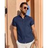 imageJVER Mens Linen Shirt Short Sleeve Button Down Shirts Lightweight Summer Beach Vacation Casual Tops with PocketNavy Blue