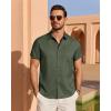 imageJVER Mens Linen Shirt Short Sleeve Button Down Shirts Lightweight Summer Beach Vacation Casual Tops with PocketOlive Green