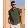 imageJVER Mens Linen Shirt Short Sleeve Button Down Shirts Lightweight Summer Beach Vacation Casual Tops with PocketOlive Green