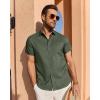 imageJVER Mens Linen Shirt Short Sleeve Button Down Shirts Lightweight Summer Beach Vacation Casual Tops with PocketOlive Green