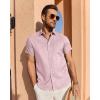 imageJVER Mens Linen Shirt Short Sleeve Button Down Shirts Lightweight Summer Beach Vacation Casual Tops with PocketPink