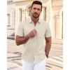 imageJVER Mens Short Sleeve Dress Shirts Wrinkle Free Casual Button Down Shirt Summer Stretch Formal Shirt with PocketBeige