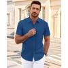 imageJVER Mens Short Sleeve Dress Shirts Wrinkle Free Casual Button Down Shirt Summer Stretch Formal Shirt with PocketBlue