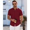 imageJVER Mens Short Sleeve Dress Shirts Wrinkle Free Casual Button Down Shirt Summer Stretch Formal Shirt with PocketBurgundy