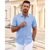 imageJVER Mens Short Sleeve Dress Shirts Wrinkle Free Casual Button Down Shirt Summer Stretch Formal Shirt with PocketLight Blue