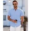 imageJVER Mens Short Sleeve Dress Shirts Wrinkle Free Casual Button Down Shirt Summer Stretch Formal Shirt with PocketLight Blue