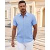 imageJVER Mens Short Sleeve Dress Shirts Wrinkle Free Casual Button Down Shirt Summer Stretch Formal Shirt with PocketLight Blue