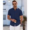 imageJVER Mens Short Sleeve Dress Shirts Wrinkle Free Casual Button Down Shirt Summer Stretch Formal Shirt with PocketNavy Blue