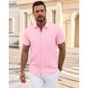 imageJVER Mens Short Sleeve Dress Shirts Wrinkle Free Casual Button Down Shirt Summer Stretch Formal Shirt with PocketPink