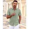 imageJVER Mens Short Sleeve Dress Shirts Wrinkle Free Casual Button Down Shirt Summer Stretch Formal Shirt with PocketSage Green