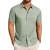 imageJVER Mens Linen Shirt Short Sleeve Button Down Shirts Lightweight Summer Beach Vacation Casual Tops with PocketGreen