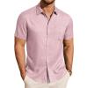 imageJVER Mens Linen Shirt Short Sleeve Button Down Shirts Lightweight Summer Beach Vacation Casual Tops with PocketPink