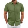 imageJVER Mens Short Sleeve Dress Shirts Wrinkle Free Casual Button Down Shirt Summer Stretch Formal Shirt with PocketArmy Green