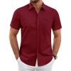 imageJVER Mens Short Sleeve Dress Shirts Wrinkle Free Casual Button Down Shirt Summer Stretch Formal Shirt with PocketBurgundy