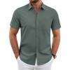 imageJVER Mens Short Sleeve Dress Shirts Wrinkle Free Casual Button Down Shirt Summer Stretch Formal Shirt with PocketGrey Green