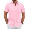 imageJVER Mens Short Sleeve Dress Shirts Wrinkle Free Casual Button Down Shirt Summer Stretch Formal Shirt with PocketPink