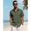 imageJVER Mens Linen Shirts Casual Short Sleeve Button Down Shirt Beach Vacation Cruise Summer Wedding Cotton TopsArmy Green
