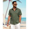 imageJVER Mens Linen Shirts Casual Short Sleeve Button Down Shirt Beach Vacation Cruise Summer Wedding Cotton TopsArmy Green