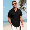 imageJVER Mens Linen Shirts Casual Short Sleeve Button Down Shirt Beach Vacation Cruise Summer Wedding Cotton TopsBlack