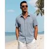 imageJVER Mens Linen Shirts Casual Short Sleeve Button Down Shirt Beach Vacation Cruise Summer Wedding Cotton TopsBlue