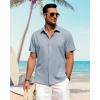 imageJVER Mens Linen Shirts Casual Short Sleeve Button Down Shirt Beach Vacation Cruise Summer Wedding Cotton TopsBlue
