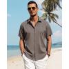 imageJVER Mens Linen Shirts Casual Short Sleeve Button Down Shirt Beach Vacation Cruise Summer Wedding Cotton TopsBrown