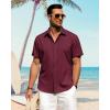 imageJVER Mens Linen Shirts Casual Short Sleeve Button Down Shirt Beach Vacation Cruise Summer Wedding Cotton TopsBurgundy