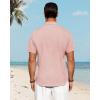 imageJVER Mens Linen Shirts Casual Short Sleeve Button Down Shirt Beach Vacation Cruise Summer Wedding Cotton TopsCoral
