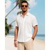 imageJVER Mens Linen Shirts Casual Short Sleeve Button Down Shirt Beach Vacation Cruise Summer Wedding Cotton TopsCream White