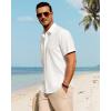 imageJVER Mens Linen Shirts Casual Short Sleeve Button Down Shirt Beach Vacation Cruise Summer Wedding Cotton TopsCream White