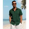 imageJVER Mens Linen Shirts Casual Short Sleeve Button Down Shirt Beach Vacation Cruise Summer Wedding Cotton TopsDark Green
