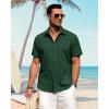 imageJVER Mens Linen Shirts Casual Short Sleeve Button Down Shirt Beach Vacation Cruise Summer Wedding Cotton TopsDark Green
