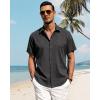 imageJVER Mens Linen Shirts Casual Short Sleeve Button Down Shirt Beach Vacation Cruise Summer Wedding Cotton TopsDark Grey