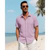 imageJVER Mens Linen Shirts Casual Short Sleeve Button Down Shirt Beach Vacation Cruise Summer Wedding Cotton TopsDark Purple