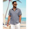 imageJVER Mens Linen Shirts Casual Short Sleeve Button Down Shirt Beach Vacation Cruise Summer Wedding Cotton TopsDenim Blue