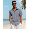 imageJVER Mens Linen Shirts Casual Short Sleeve Button Down Shirt Beach Vacation Cruise Summer Wedding Cotton TopsDenim Blue