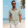 imageJVER Mens Linen Shirts Casual Short Sleeve Button Down Shirt Beach Vacation Cruise Summer Wedding Cotton TopsGreen