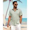 imageJVER Mens Linen Shirts Casual Short Sleeve Button Down Shirt Beach Vacation Cruise Summer Wedding Cotton TopsGreen