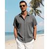 imageJVER Mens Linen Shirts Casual Short Sleeve Button Down Shirt Beach Vacation Cruise Summer Wedding Cotton TopsGrey