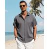 imageJVER Mens Linen Shirts Casual Short Sleeve Button Down Shirt Beach Vacation Cruise Summer Wedding Cotton TopsGrey Blue