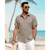 imageJVER Mens Linen Shirts Casual Short Sleeve Button Down Shirt Beach Vacation Cruise Summer Wedding Cotton TopsKhaki