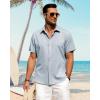 imageJVER Mens Linen Shirts Casual Short Sleeve Button Down Shirt Beach Vacation Cruise Summer Wedding Cotton TopsLight Blue