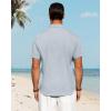 imageJVER Mens Linen Shirts Casual Short Sleeve Button Down Shirt Beach Vacation Cruise Summer Wedding Cotton TopsLight Blue