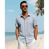 imageJVER Mens Linen Shirts Casual Short Sleeve Button Down Shirt Beach Vacation Cruise Summer Wedding Cotton TopsLight Blue