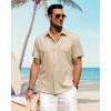 imageJVER Mens Linen Shirts Casual Short Sleeve Button Down Shirt Beach Vacation Cruise Summer Wedding Cotton TopsLight Khaki