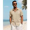 imageJVER Mens Linen Shirts Casual Short Sleeve Button Down Shirt Beach Vacation Cruise Summer Wedding Cotton TopsLight Khaki