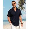 imageJVER Mens Linen Shirts Casual Short Sleeve Button Down Shirt Beach Vacation Cruise Summer Wedding Cotton TopsNavy