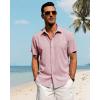 imageJVER Mens Linen Shirts Casual Short Sleeve Button Down Shirt Beach Vacation Cruise Summer Wedding Cotton TopsPink